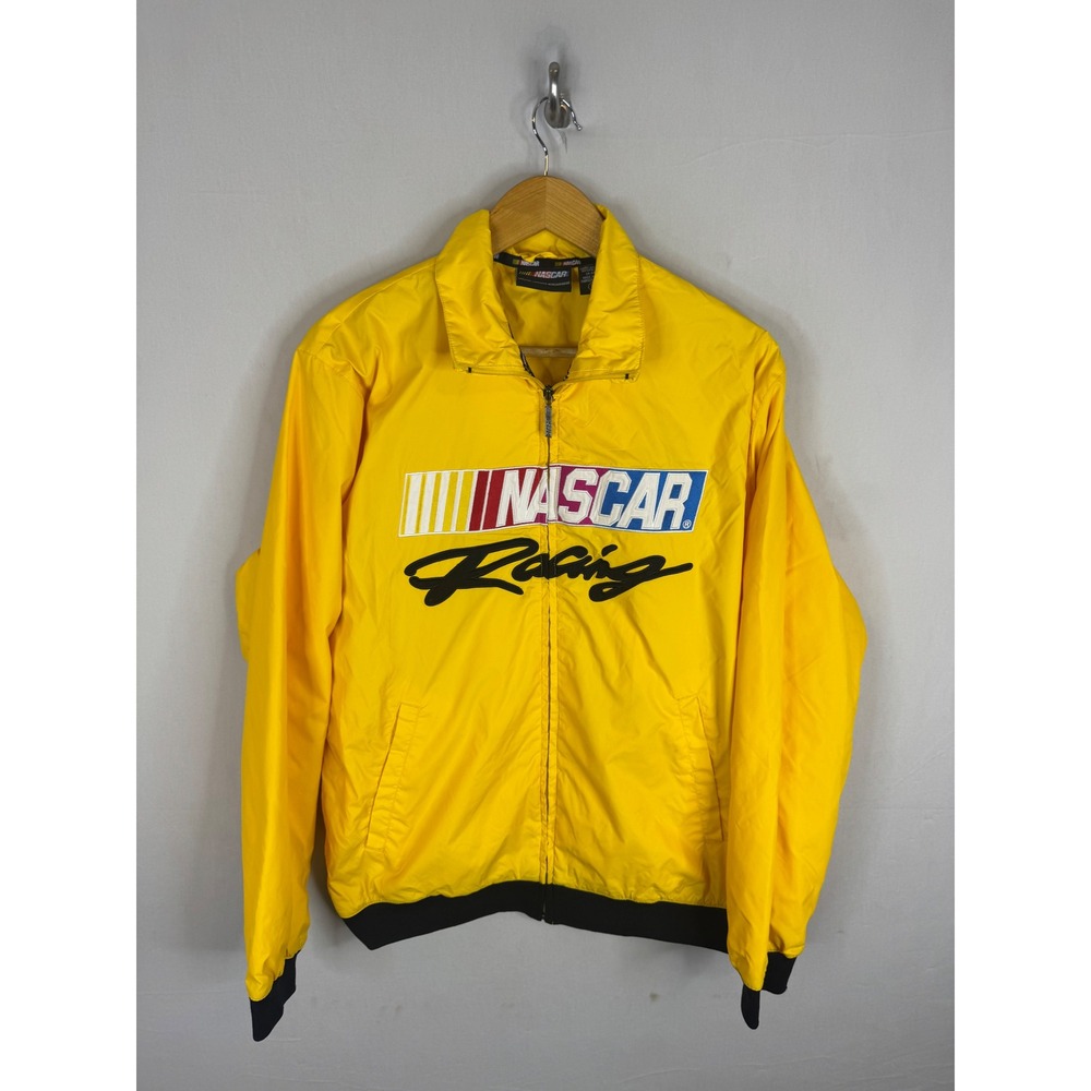 NASCAR Racing Windbreaker Jacket Yellow Full Zip Mesh Lined Mens Small